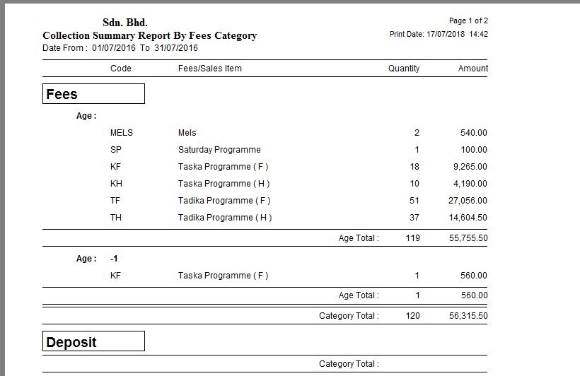 Collection Summary by Category 2 Report